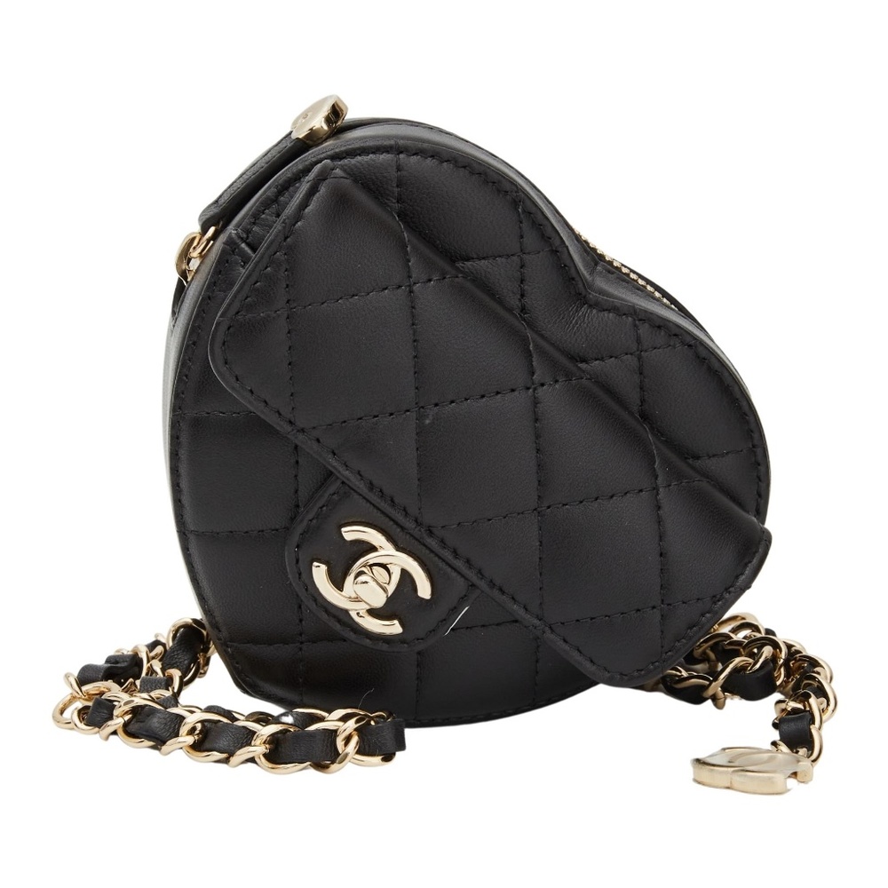 CHANEL BLACK LAMBSKIN HEART MINI CLUTCH BAG WITH CHAIN (2022)